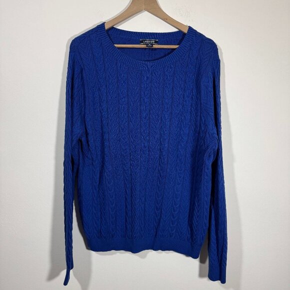 Lands' End Cotton Drifter Sweater Cable Knit Pullover Fisherman Blue Size 1X - Picture 1 of 5
